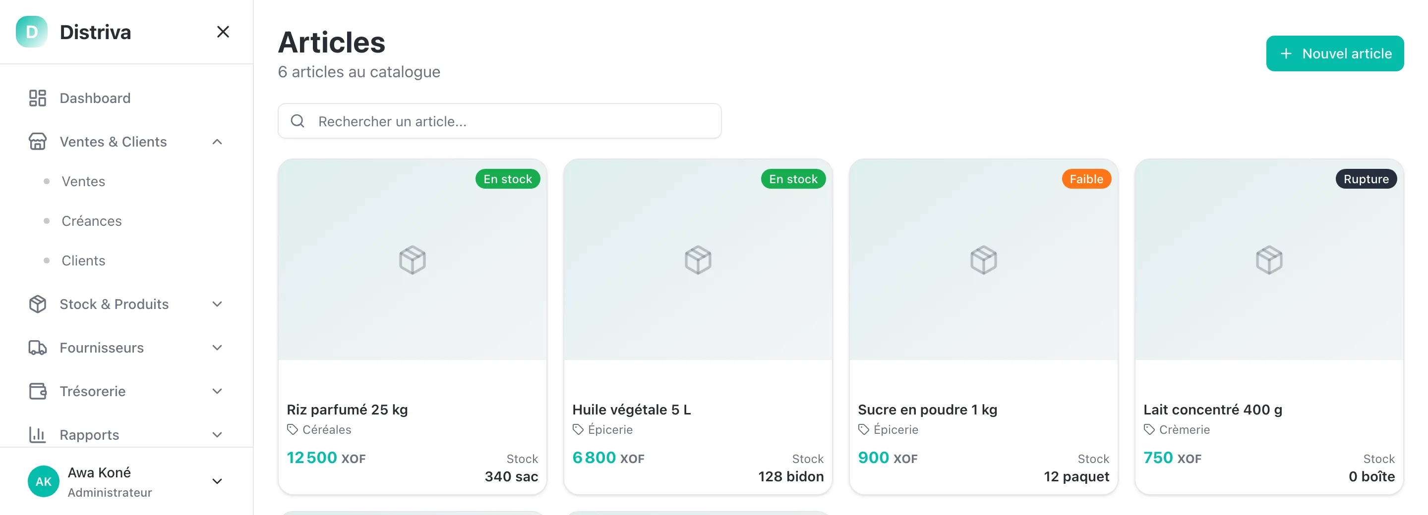 Interface de Distriva